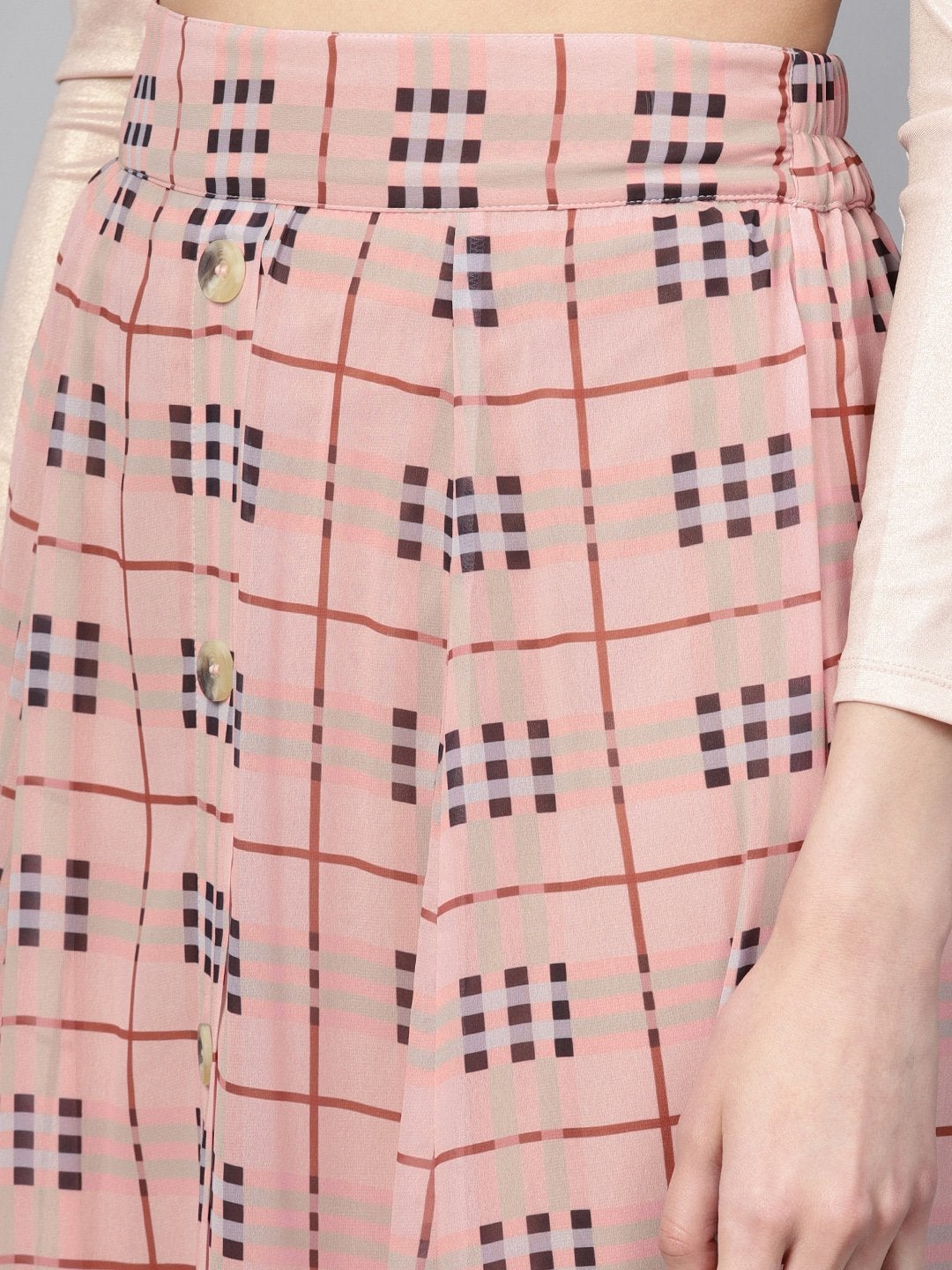 Women's Pink Check Flared Skirt - SASSAFRAS