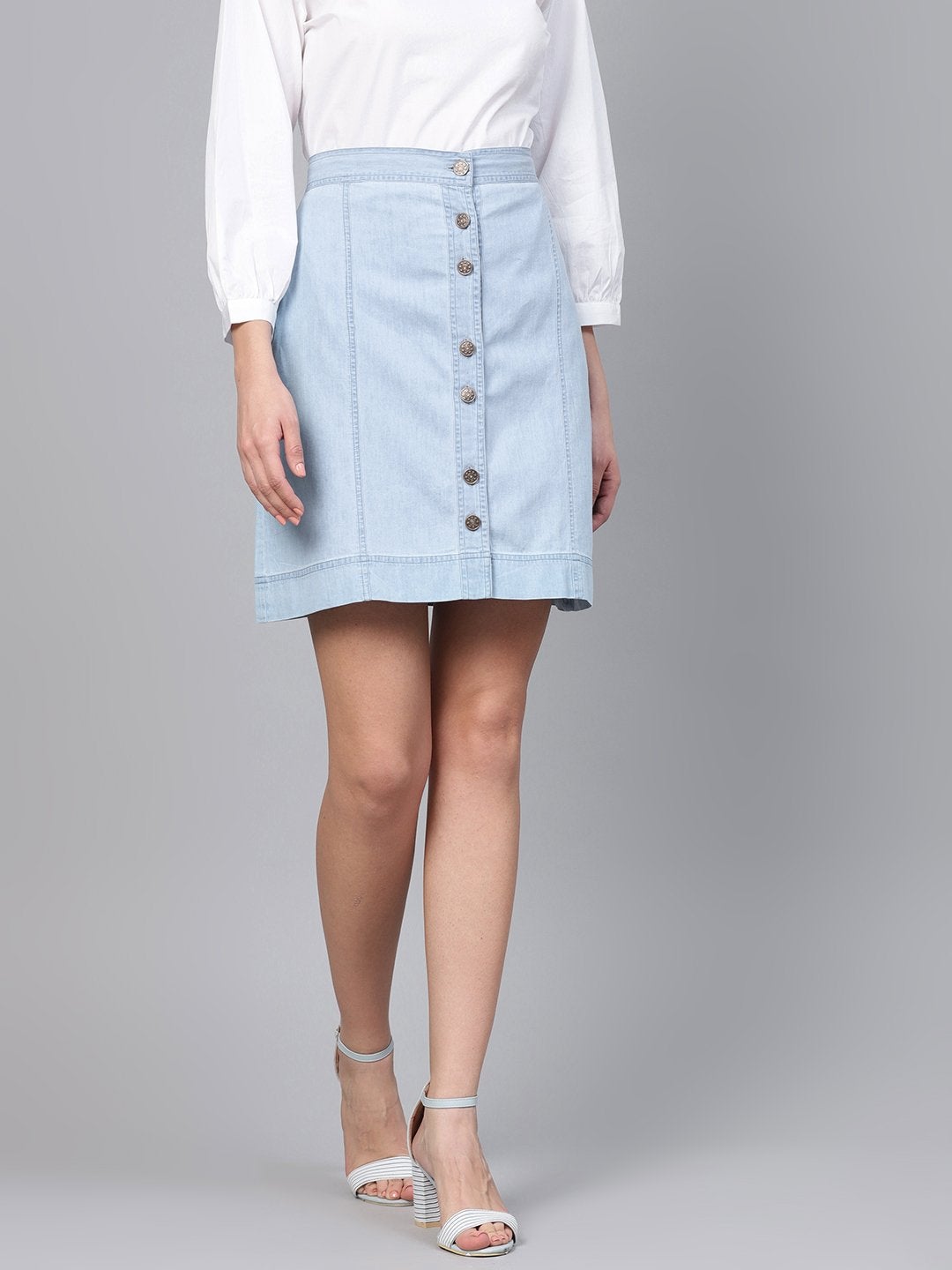 Women's Blue Denim A-Line Skirt - SASSAFRAS