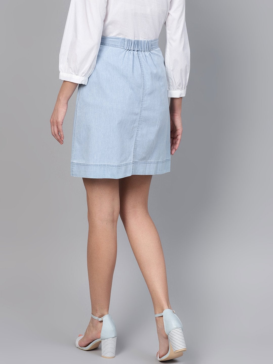 Women's Blue Denim A-Line Skirt - SASSAFRAS