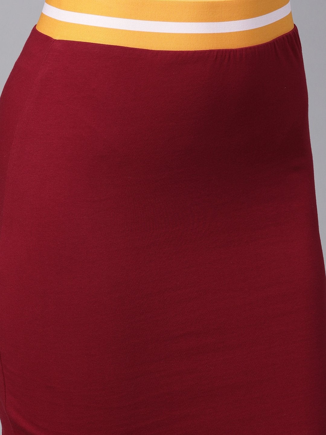 Women's Maroon Midi Athleisure Pencil Skirt - SASSAFRAS