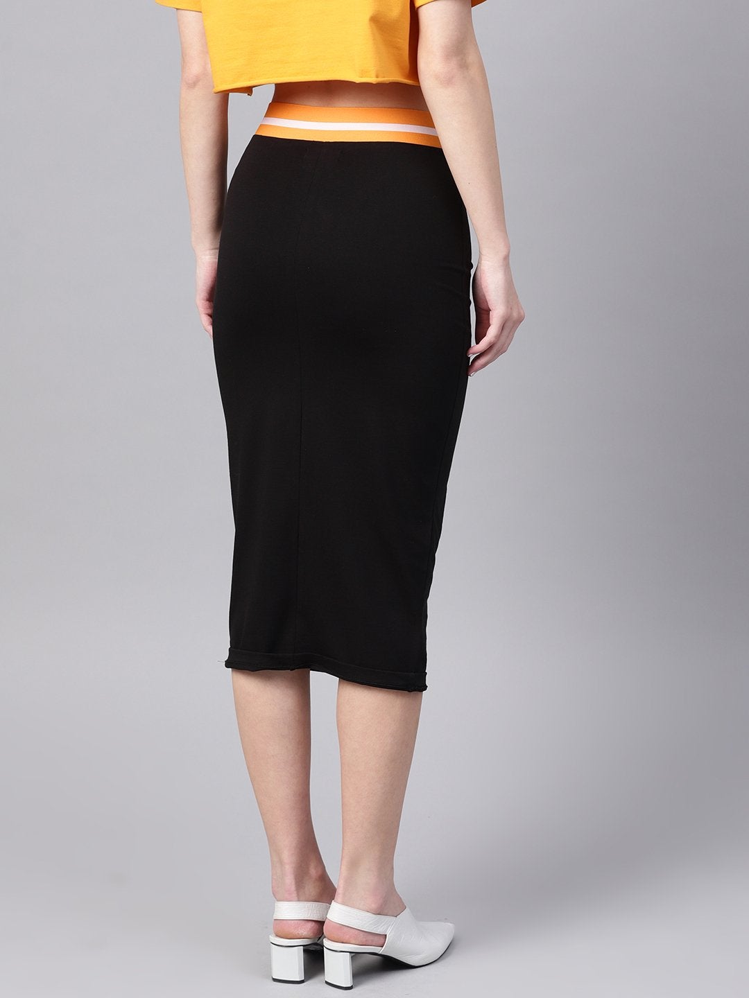 Women's Black Midi Athleisure Pencil Skirt - SASSAFRAS