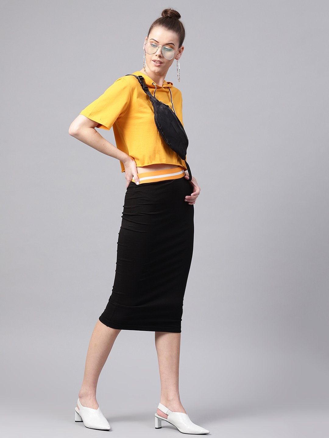 Women's Black Midi Athleisure Pencil Skirt - SASSAFRAS