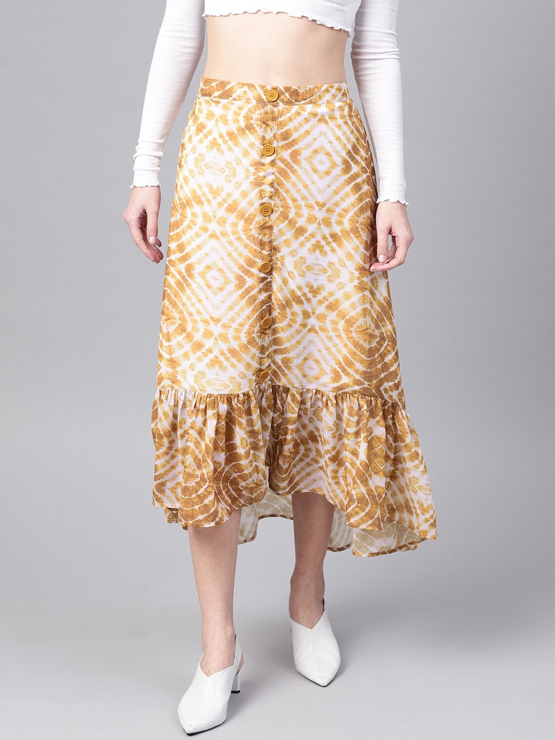 Women's Mustard & White High Low Skirt - SASSAFRAS