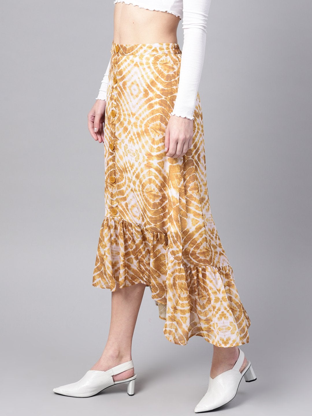 Women's Mustard & White High Low Skirt - SASSAFRAS