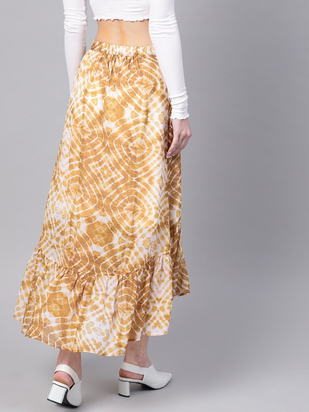 Women's Mustard & White High Low Skirt - SASSAFRAS