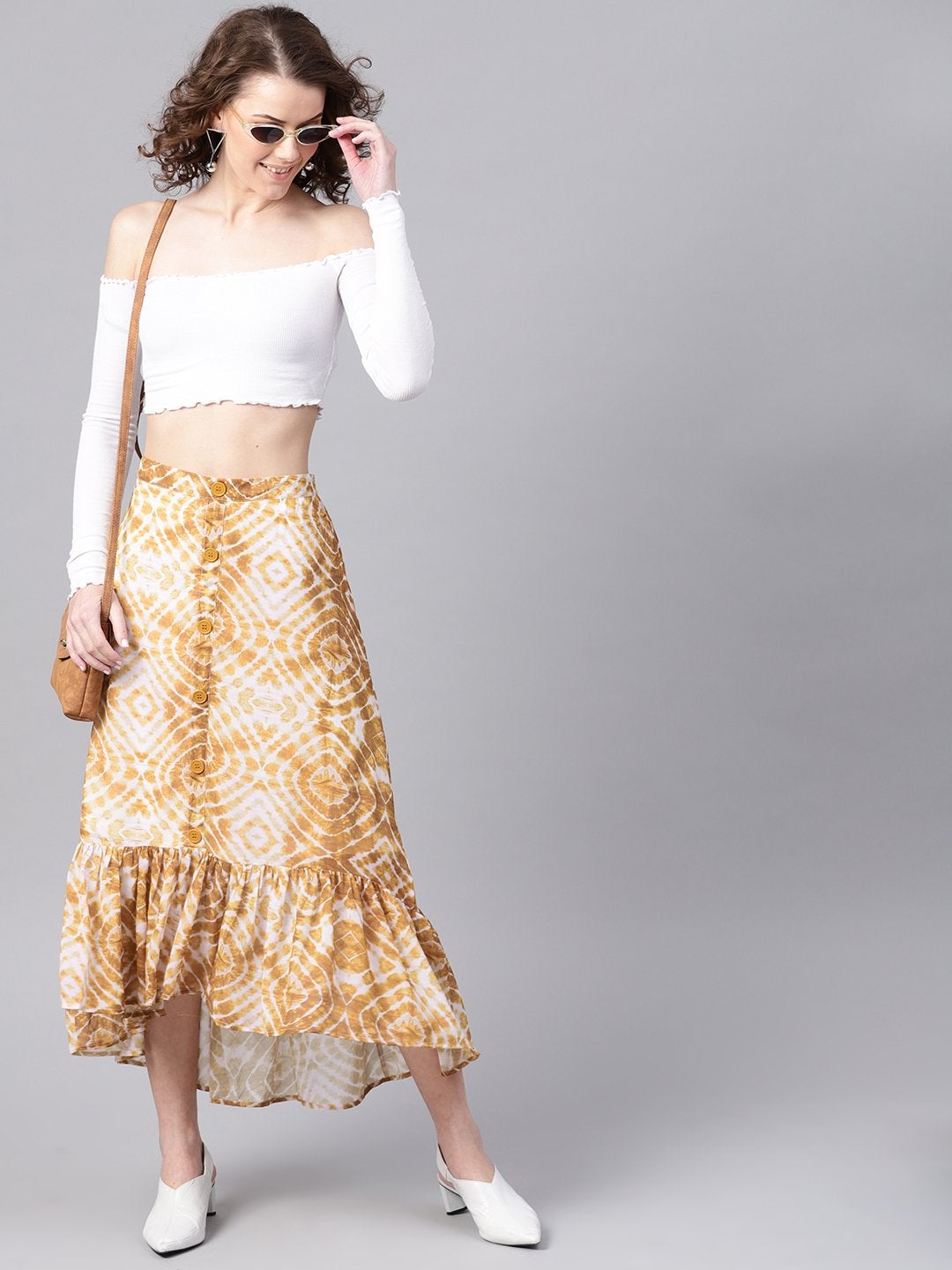 Women's Mustard & White High Low Skirt - SASSAFRAS