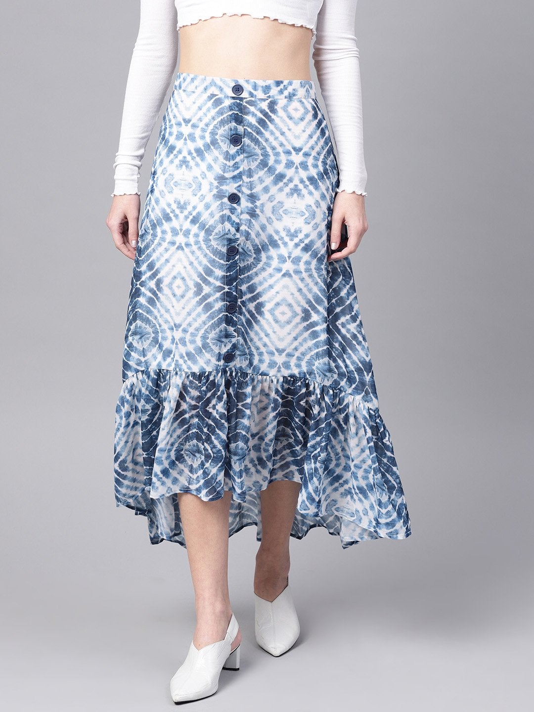 Women's Blue & White High Low Skirt - SASSAFRAS