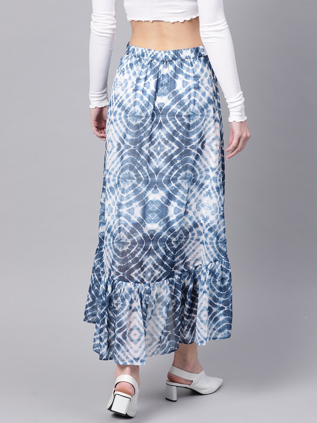 Women's Blue & White High Low Skirt - SASSAFRAS