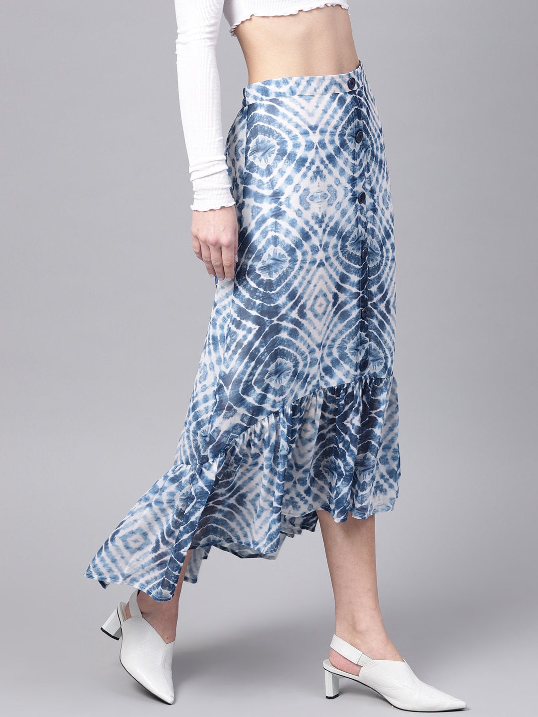 Women's Blue & White High Low Skirt - SASSAFRAS