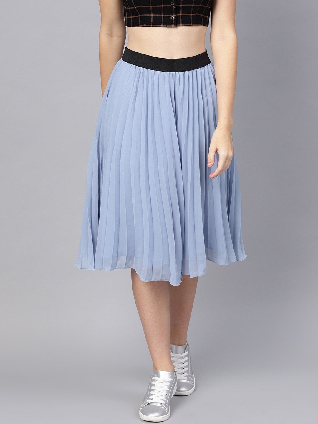 Women's Blue Pleated Flared Midi Skirt - SASSAFRAS