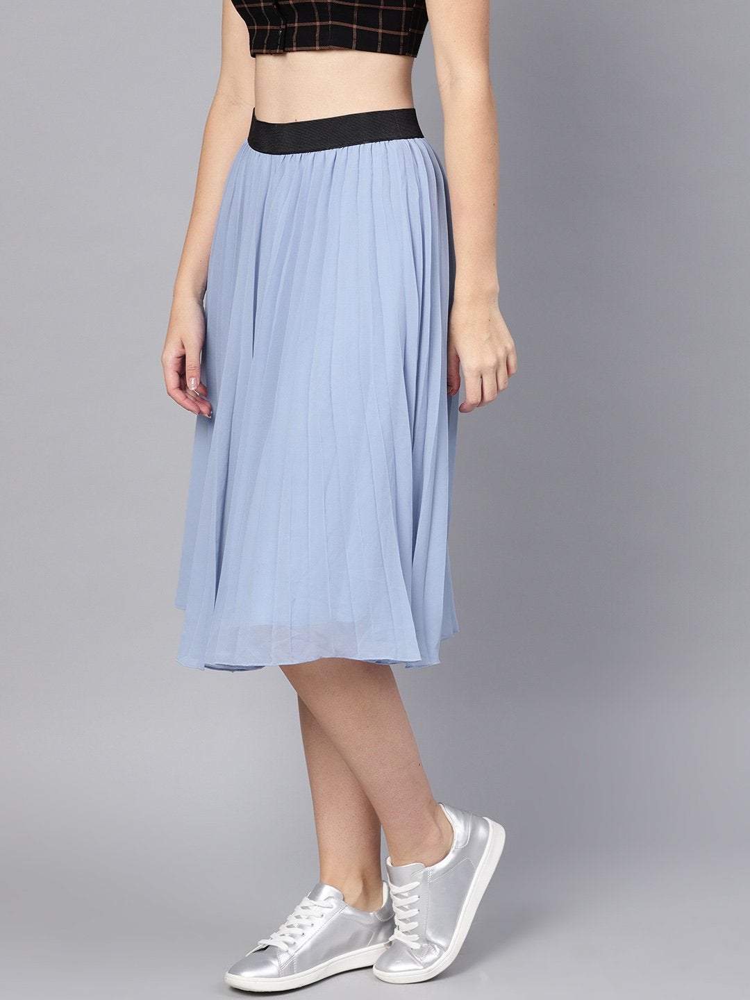 Women's Blue Pleated Flared Midi Skirt - SASSAFRAS