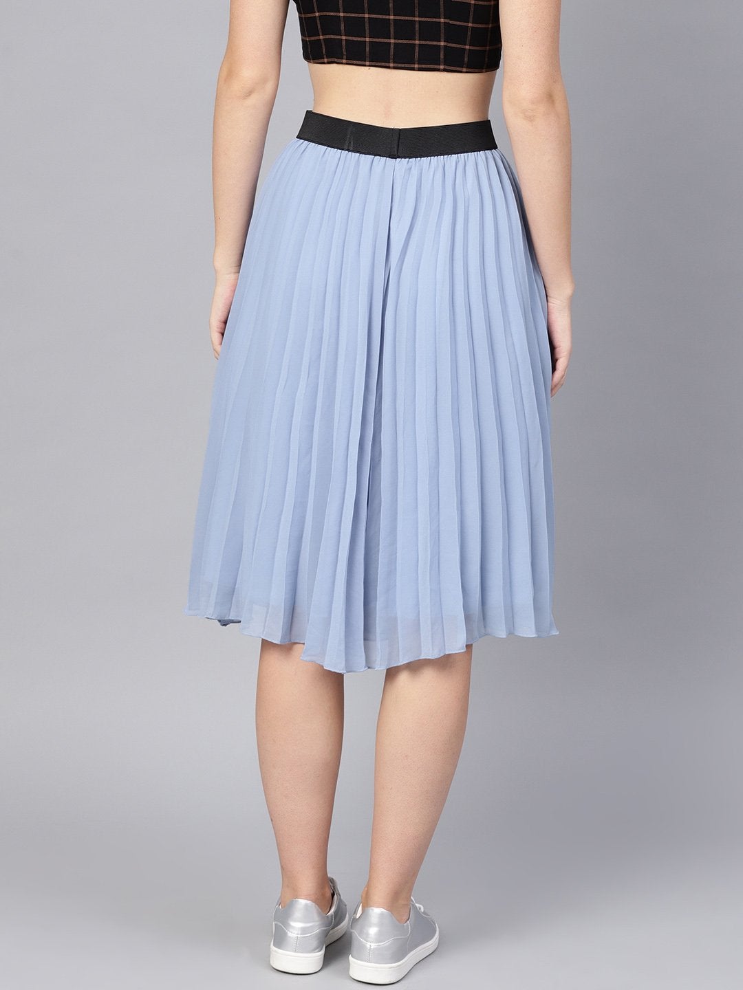 Women's Blue Pleated Flared Midi Skirt - SASSAFRAS