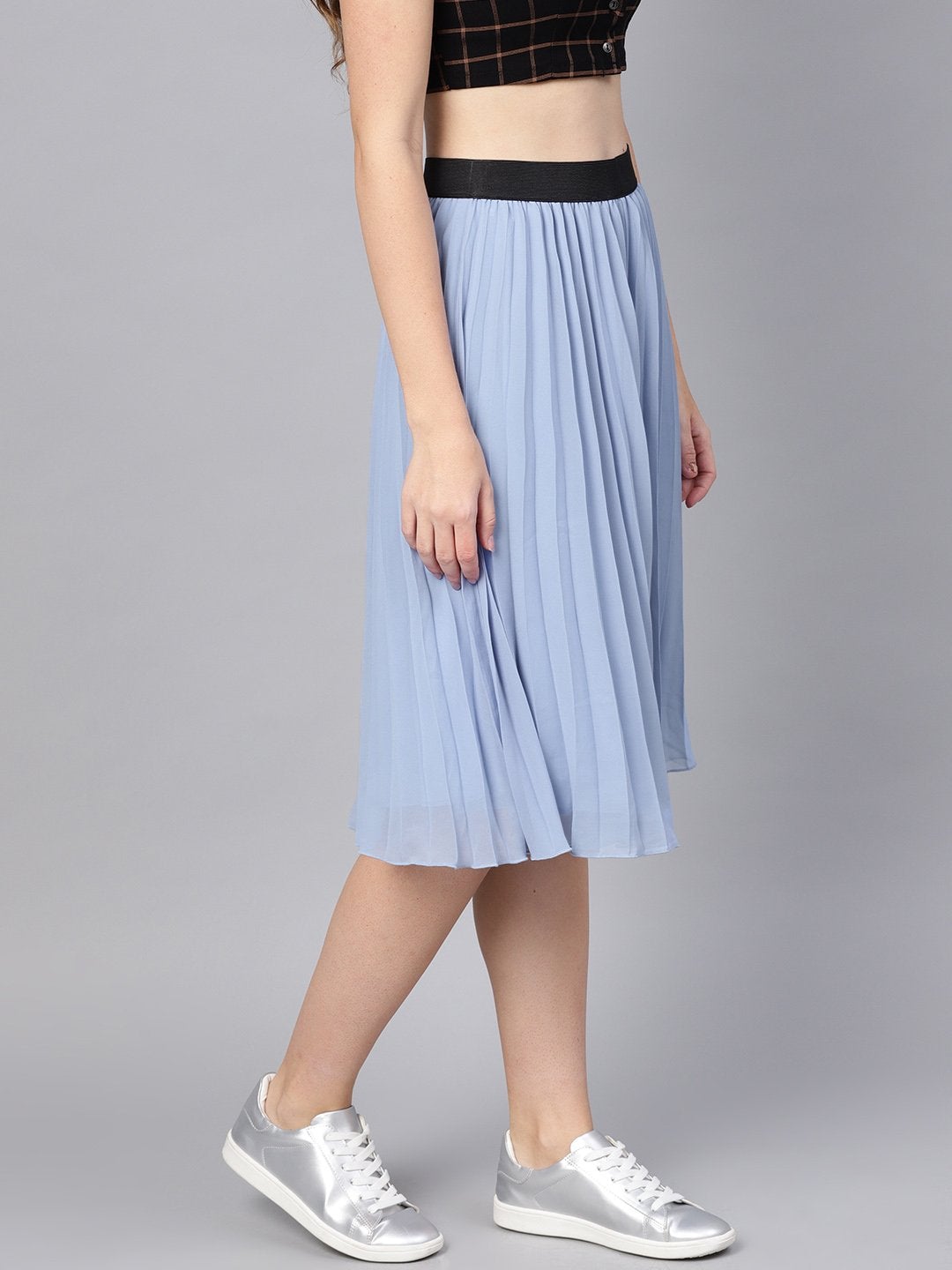 Women's Blue Pleated Flared Midi Skirt - SASSAFRAS