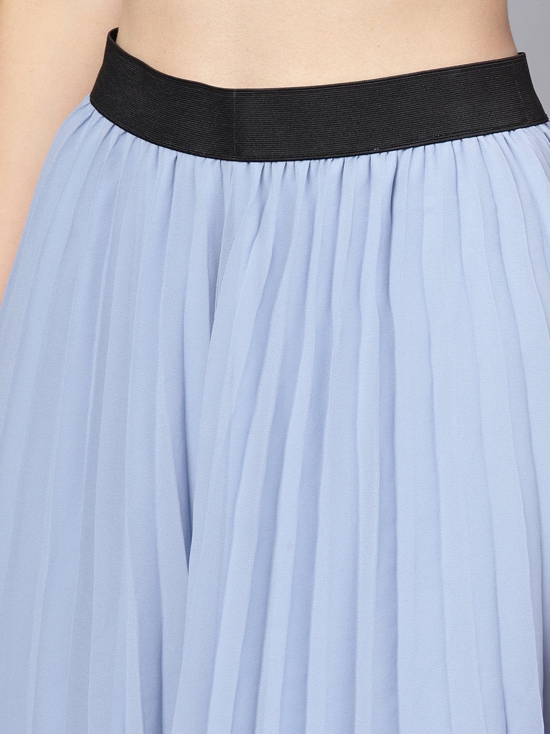 Women's Blue Pleated Flared Midi Skirt - SASSAFRAS