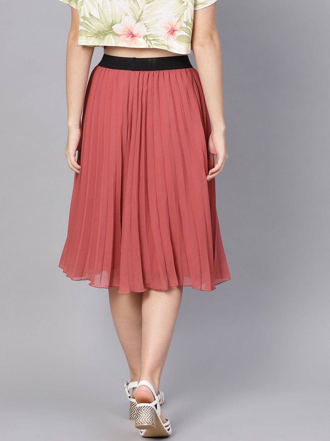 Women's Rose Pink Pleated Flared Midi Skirt - SASSAFRAS