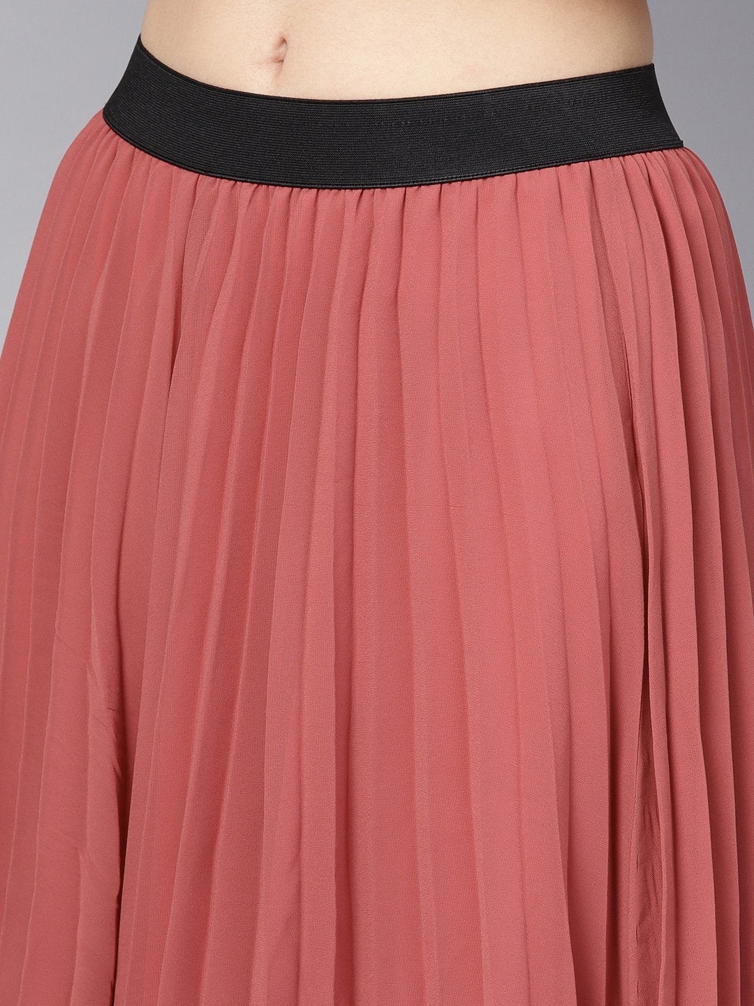 Women's Rose Pink Pleated Flared Midi Skirt - SASSAFRAS