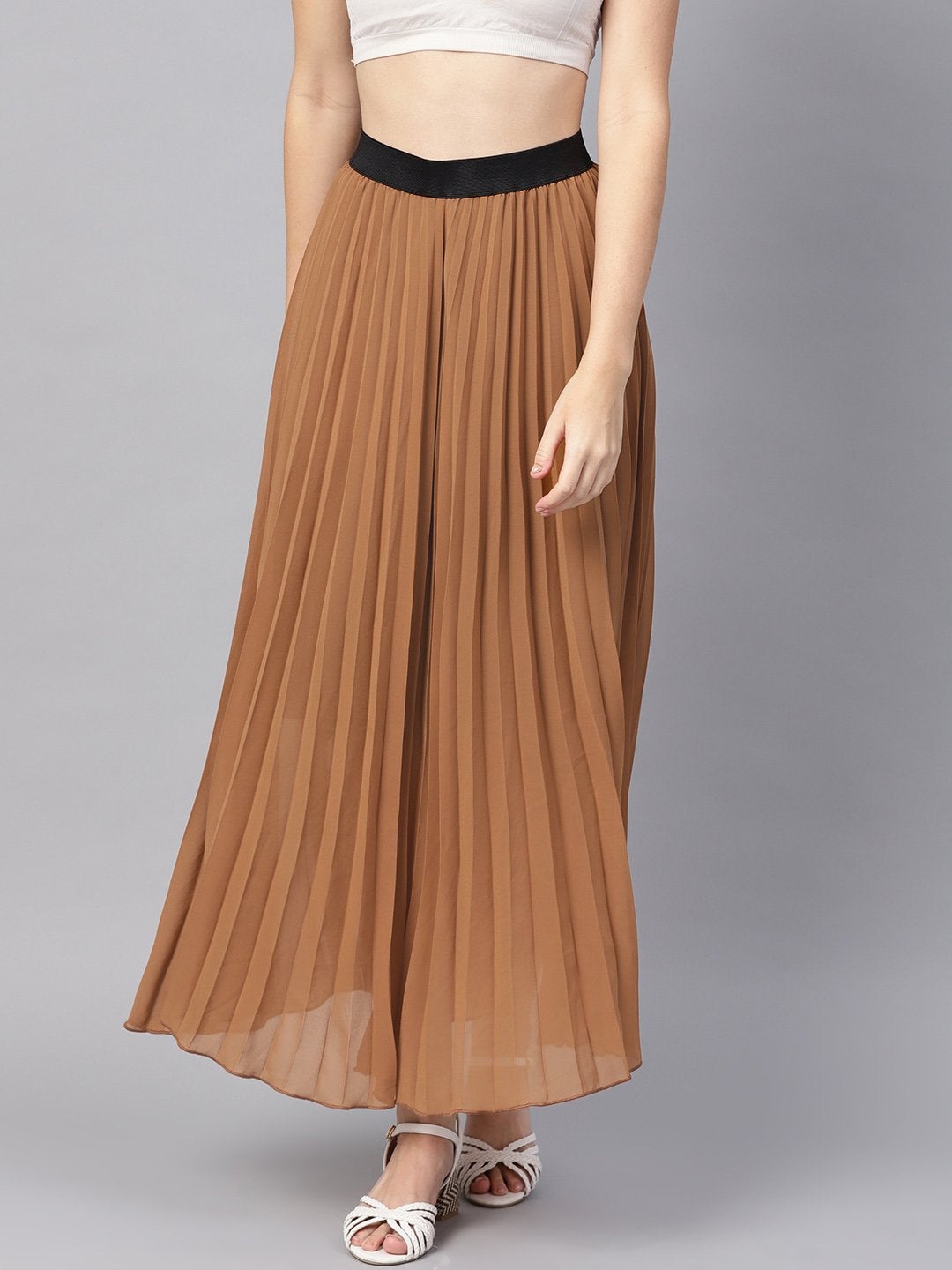 Women's Brown Pleated Maxi Skirt - SASSAFRAS