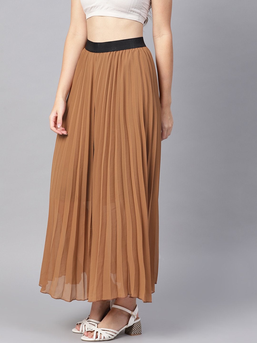 Women's Brown Pleated Maxi Skirt - SASSAFRAS