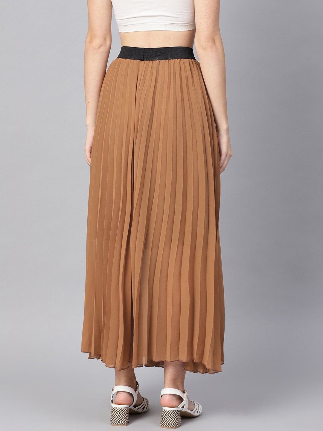 Women's Brown Pleated Maxi Skirt - SASSAFRAS