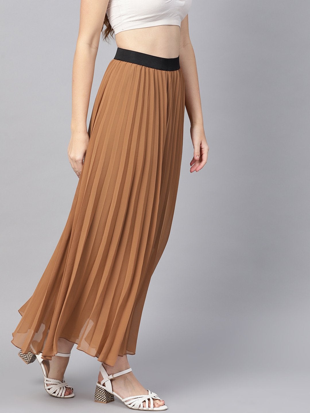 Women's Brown Pleated Maxi Skirt - SASSAFRAS