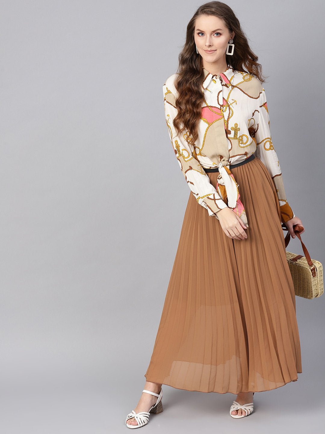 Women's Brown Pleated Maxi Skirt - SASSAFRAS