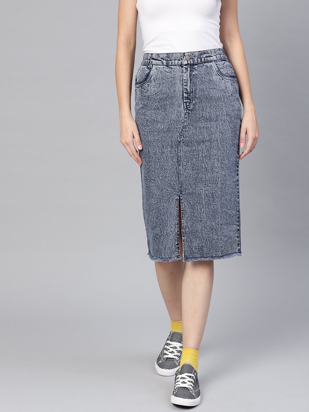 Women's Blue Denim Pencil Skirt - SASSAFRAS