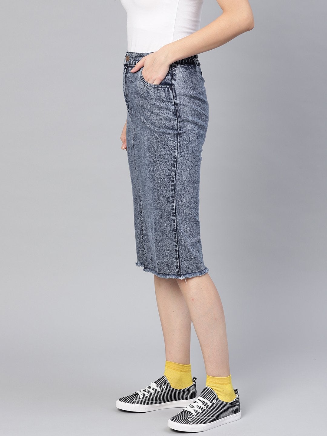 Women's Blue Denim Pencil Skirt - SASSAFRAS