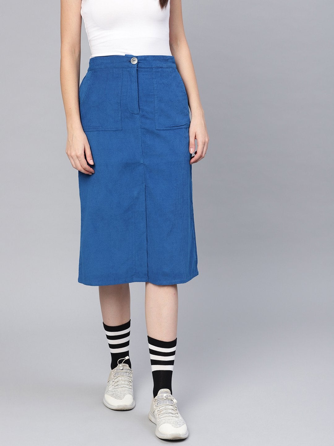 Women's Royal Blue Corduroy Skirt - SASSAFRAS