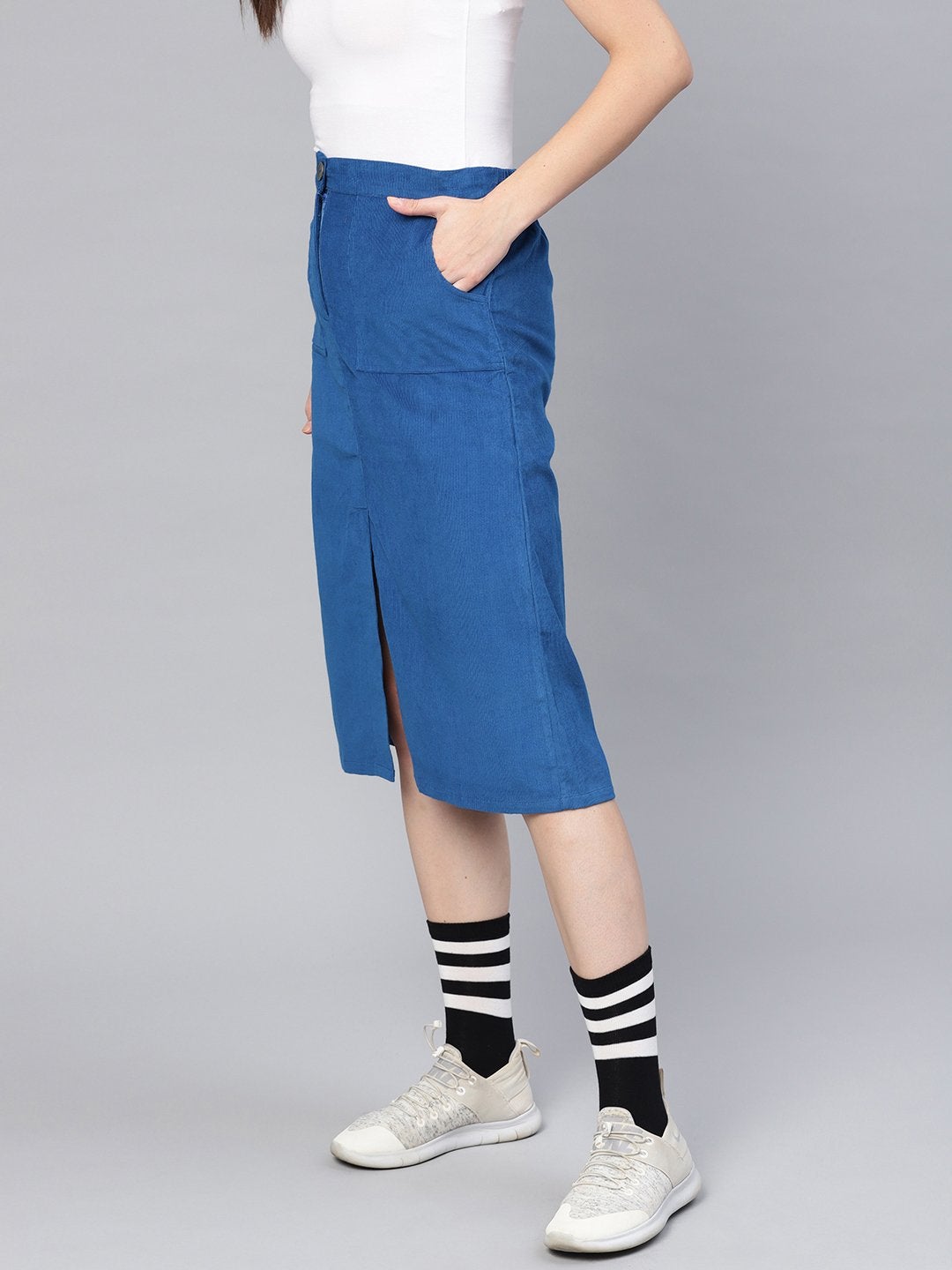 Women's Royal Blue Corduroy Skirt - SASSAFRAS