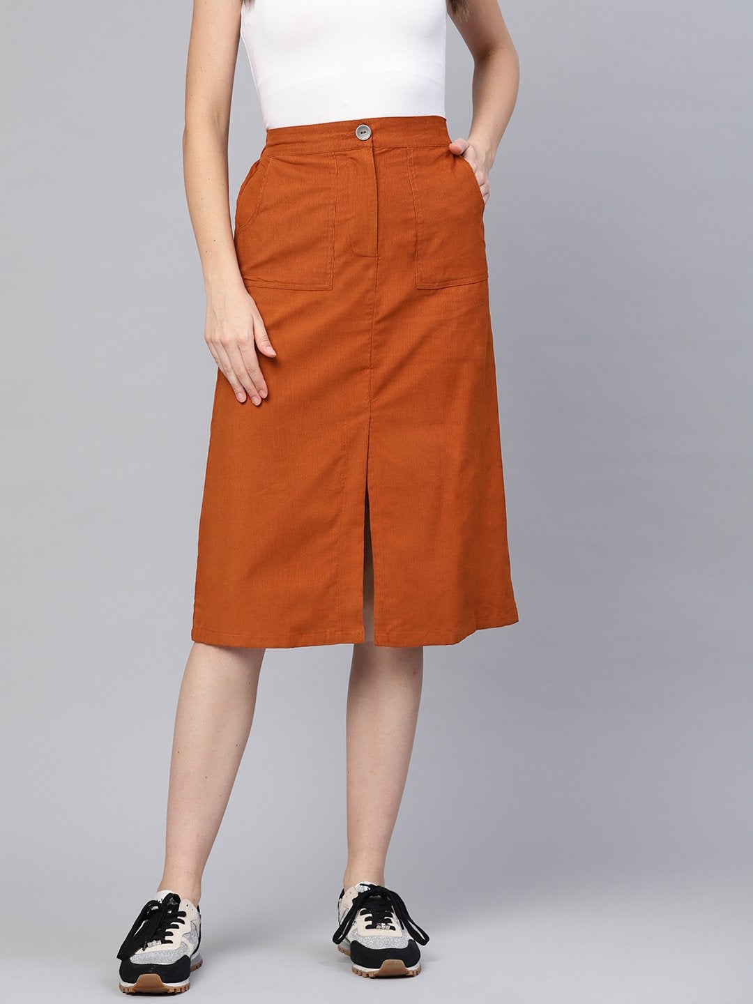 Women's Rust Corduroy Skirt - SASSAFRAS