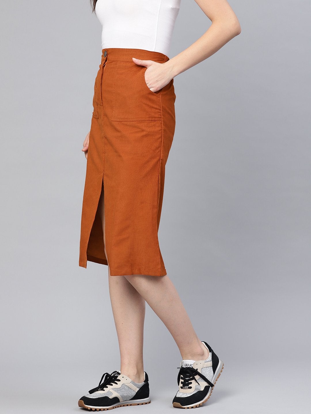 Women's Rust Corduroy Skirt - SASSAFRAS