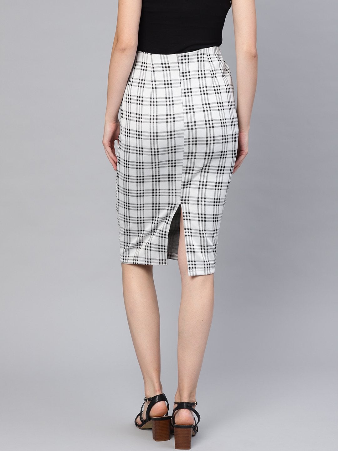 Women's Black & Grey Check Pencil Skirt - SASSAFRAS