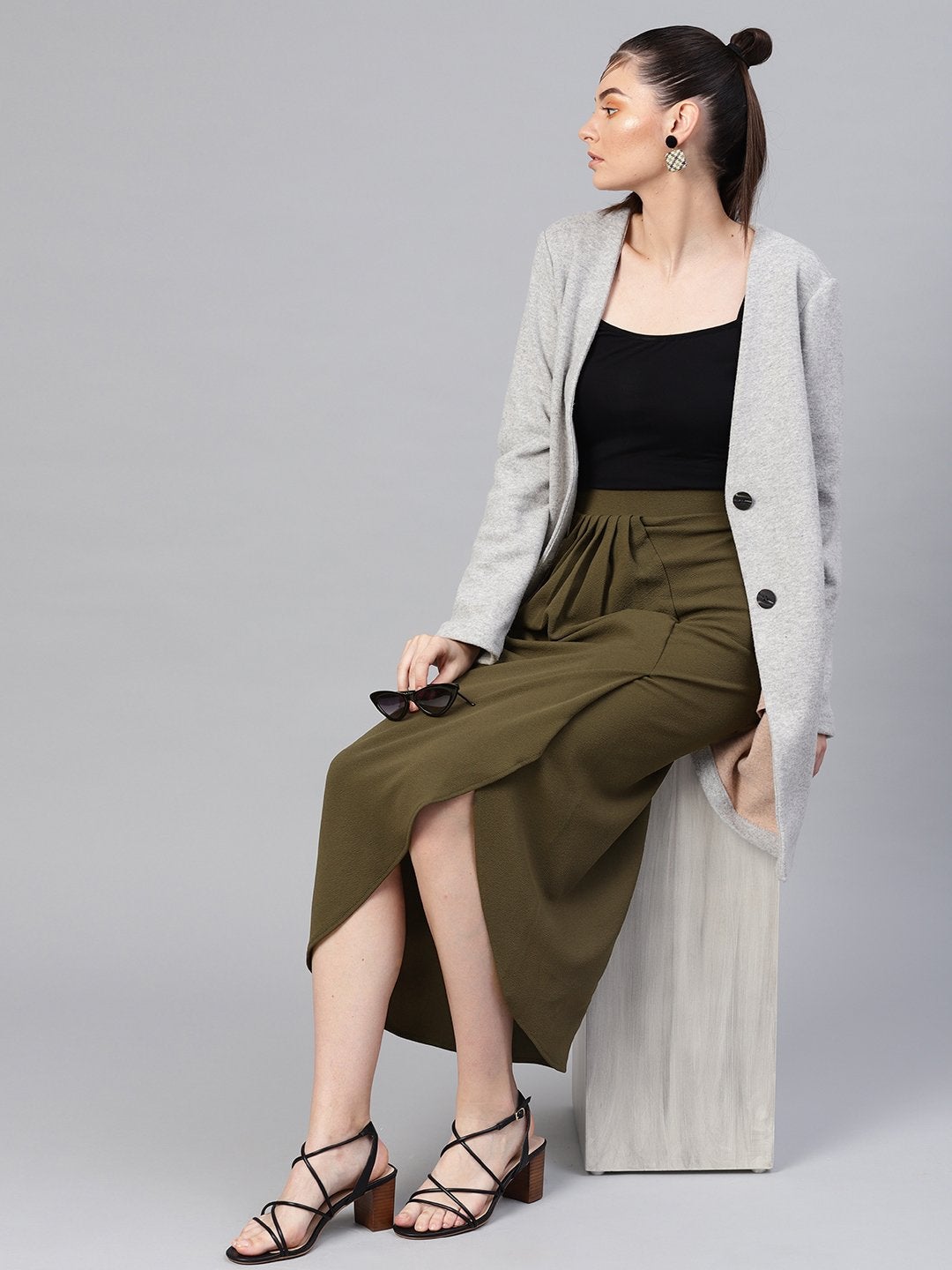 Women's Olive Tulip Skirt - SASSAFRAS