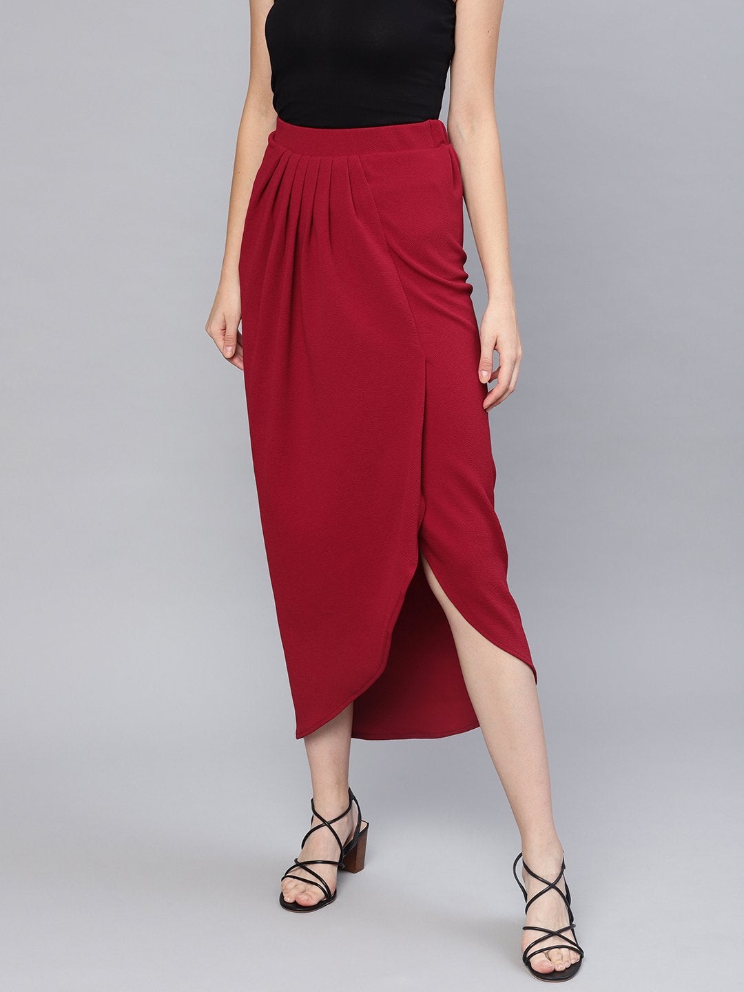 Women's Maroon Tulip Skirt - SASSAFRAS