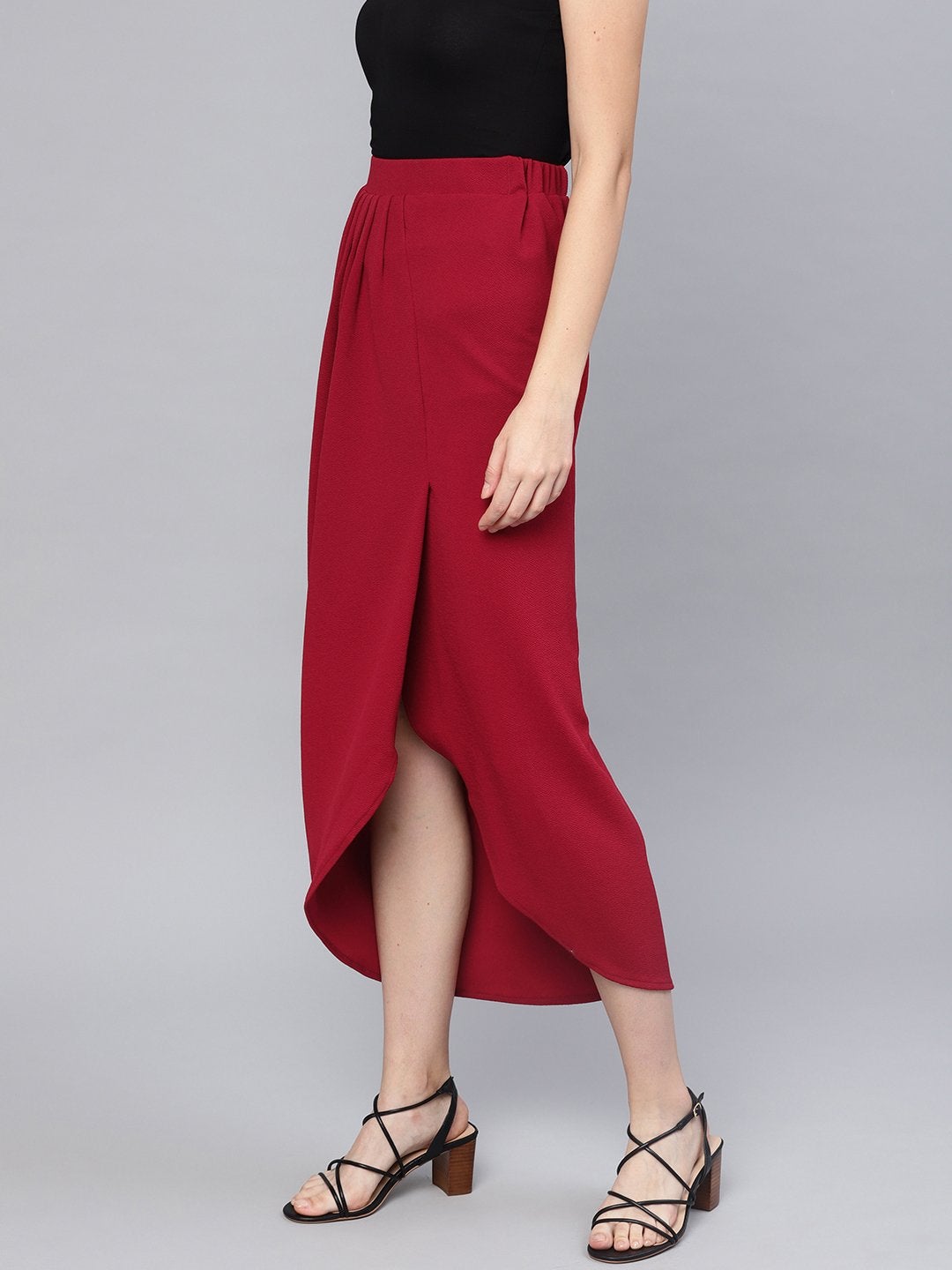 Women's Maroon Tulip Skirt - SASSAFRAS