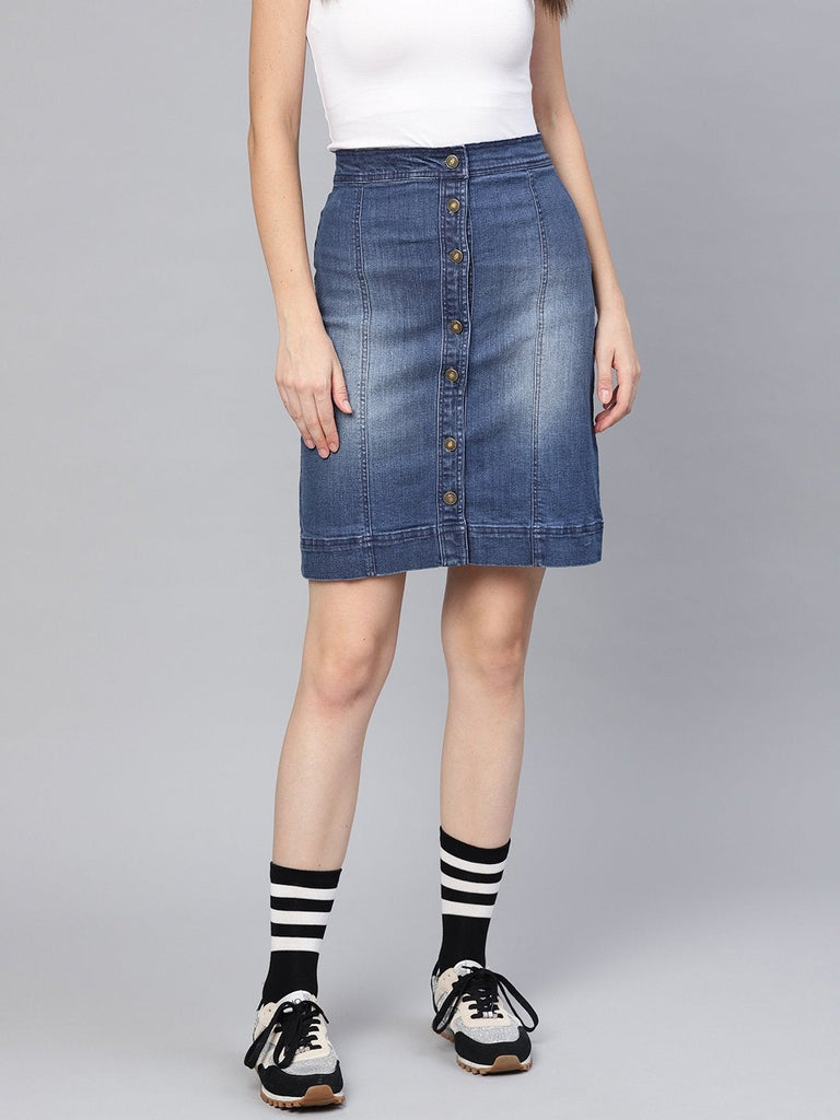 Women's Denim Blue Washed Short Skirt