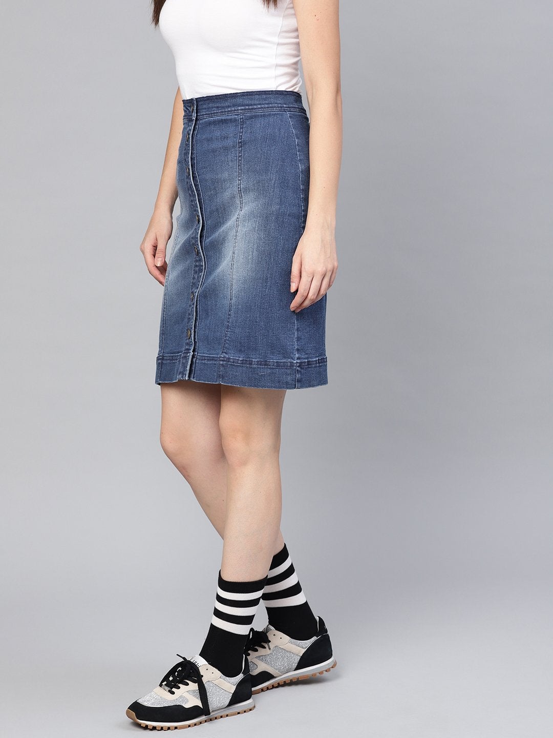 Women's Denim Blue Washed Short Skirt - SASSAFRAS