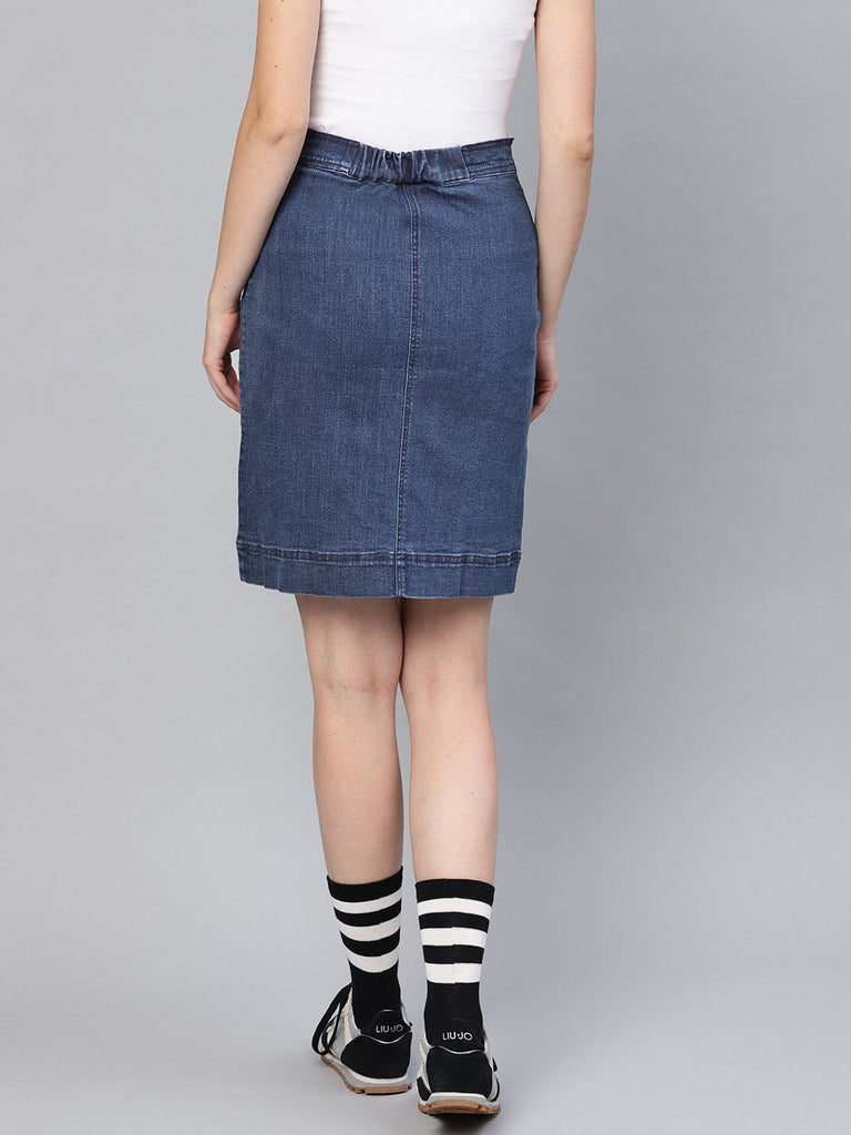 Women's Denim Blue Washed Short Skirt