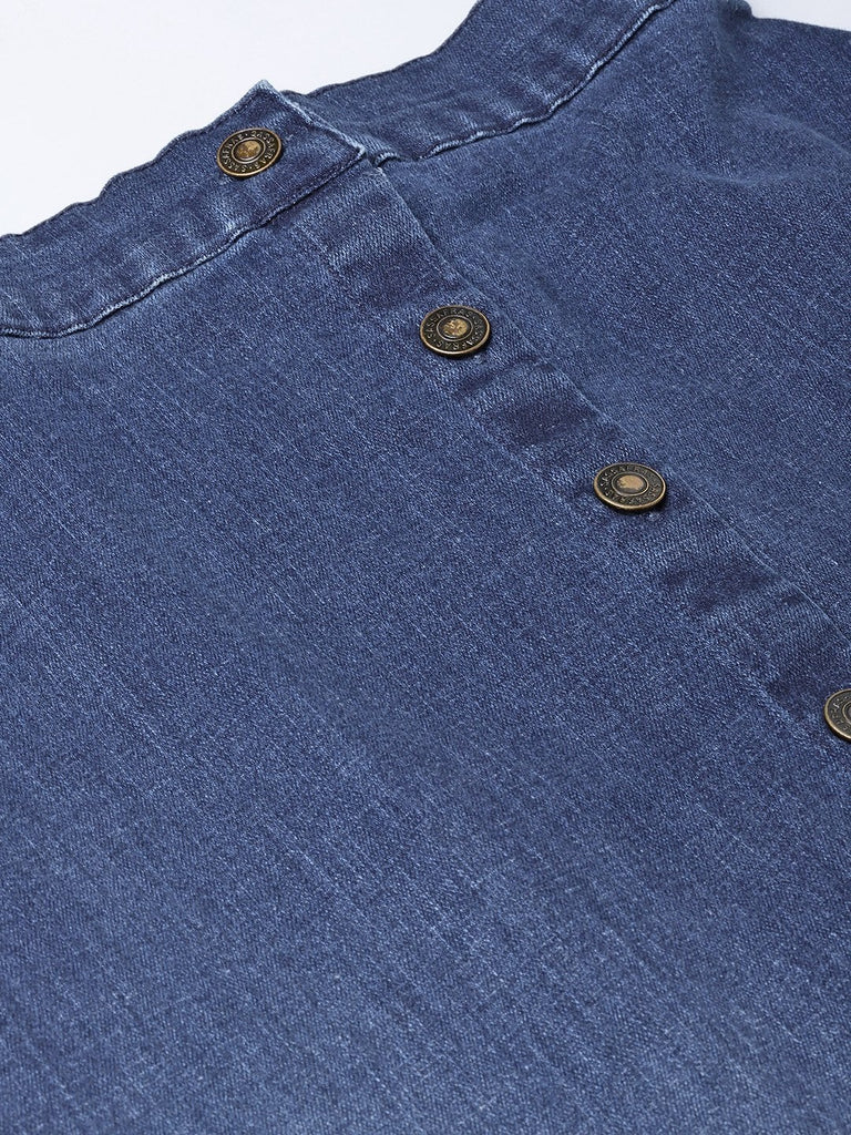 Women's Denim Blue Washed Long Buttoned Skirt
