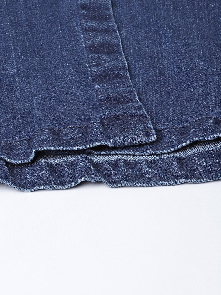 Women's Denim Blue Washed Long Buttoned Skirt