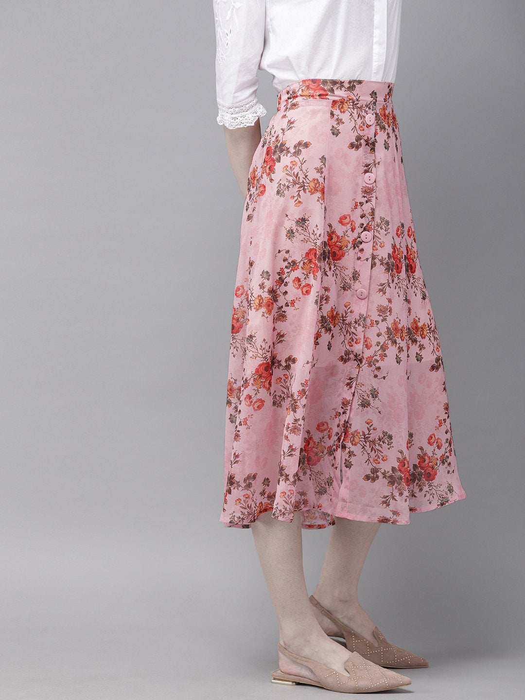 Women's Pink Floral A-Line Skirt - SASSAFRAS