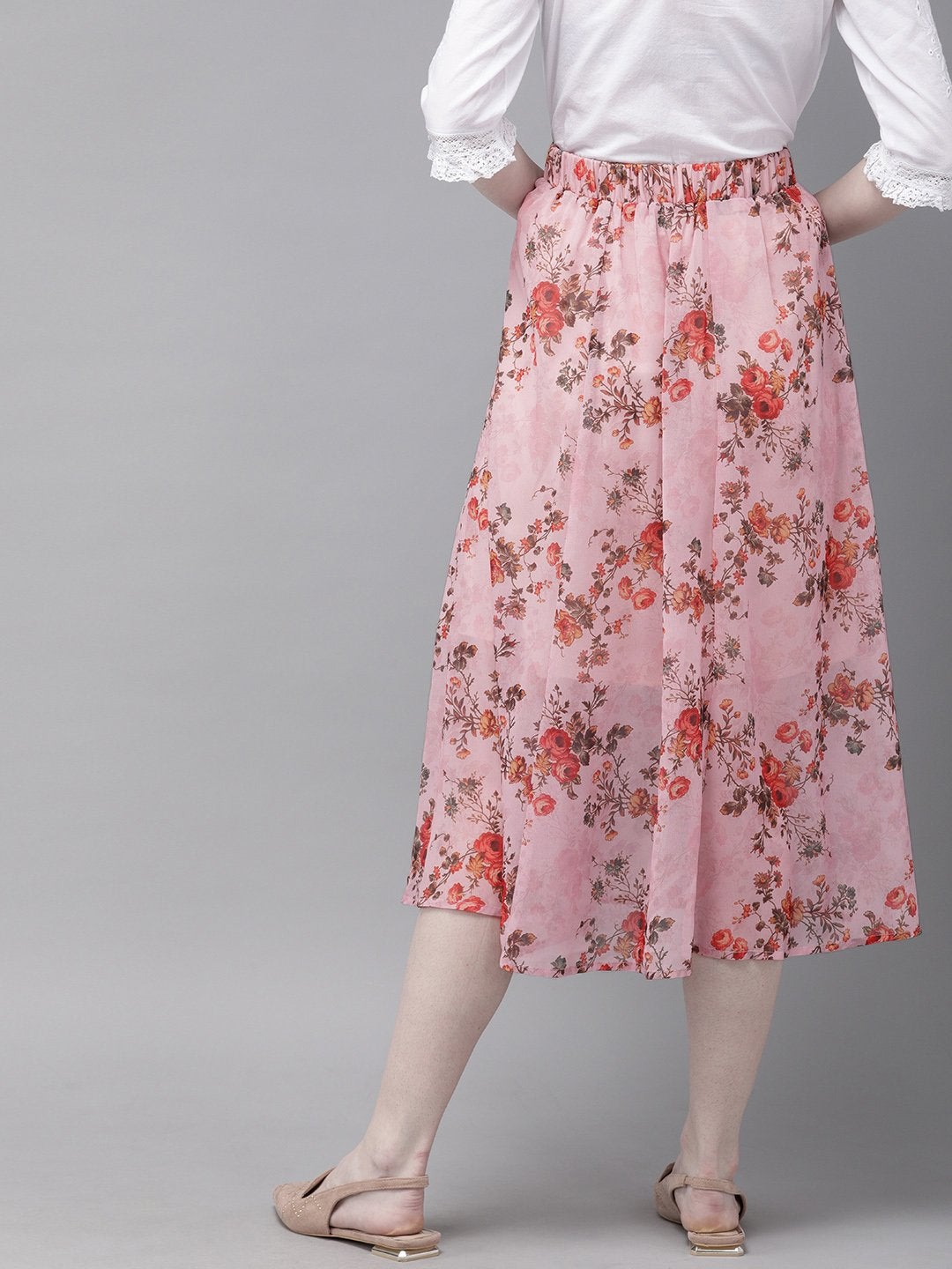 Women's Pink Floral A-Line Skirt - SASSAFRAS