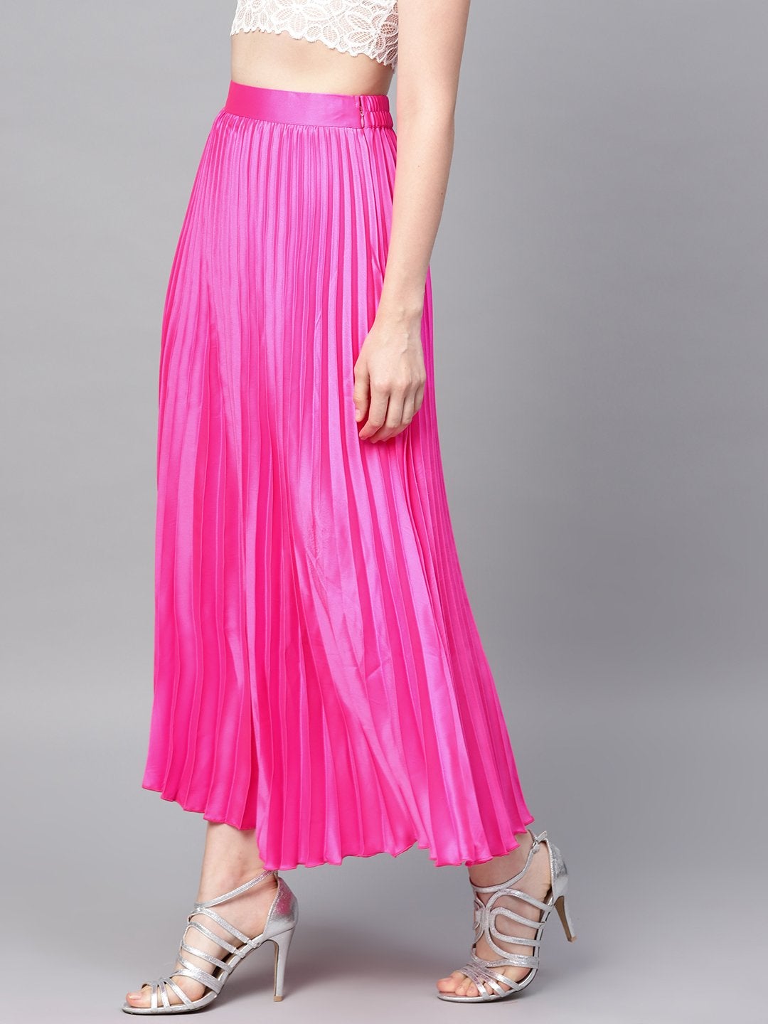 Women's Pink Satin Pleated Maxi Skirt - SASSAFRAS