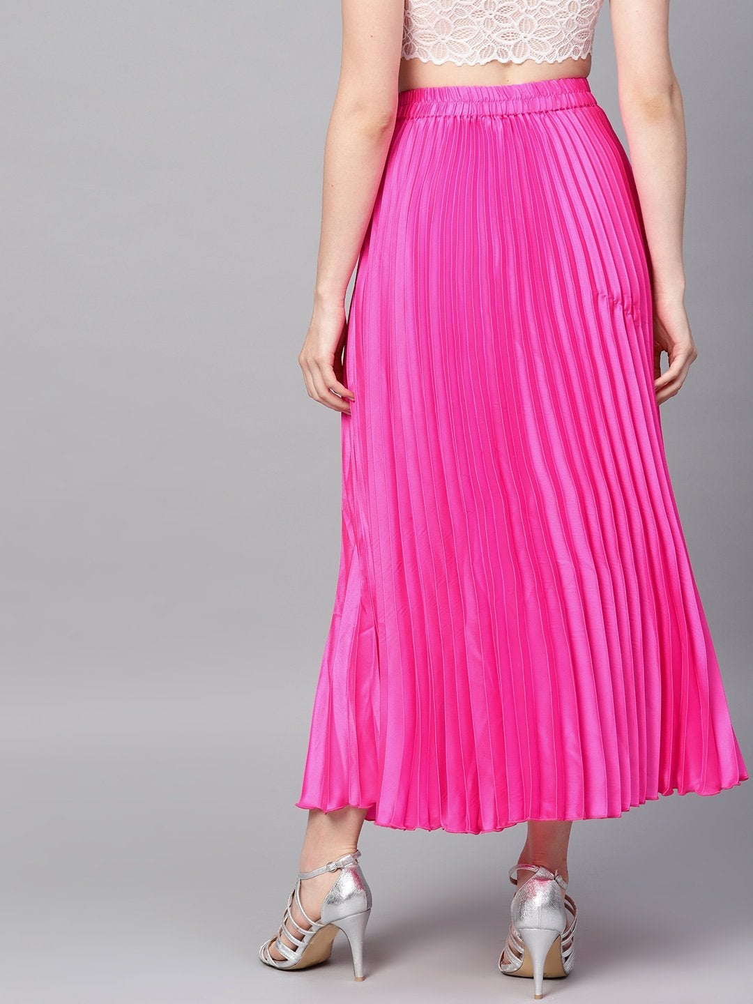 Women's Pink Satin Pleated Maxi Skirt - SASSAFRAS