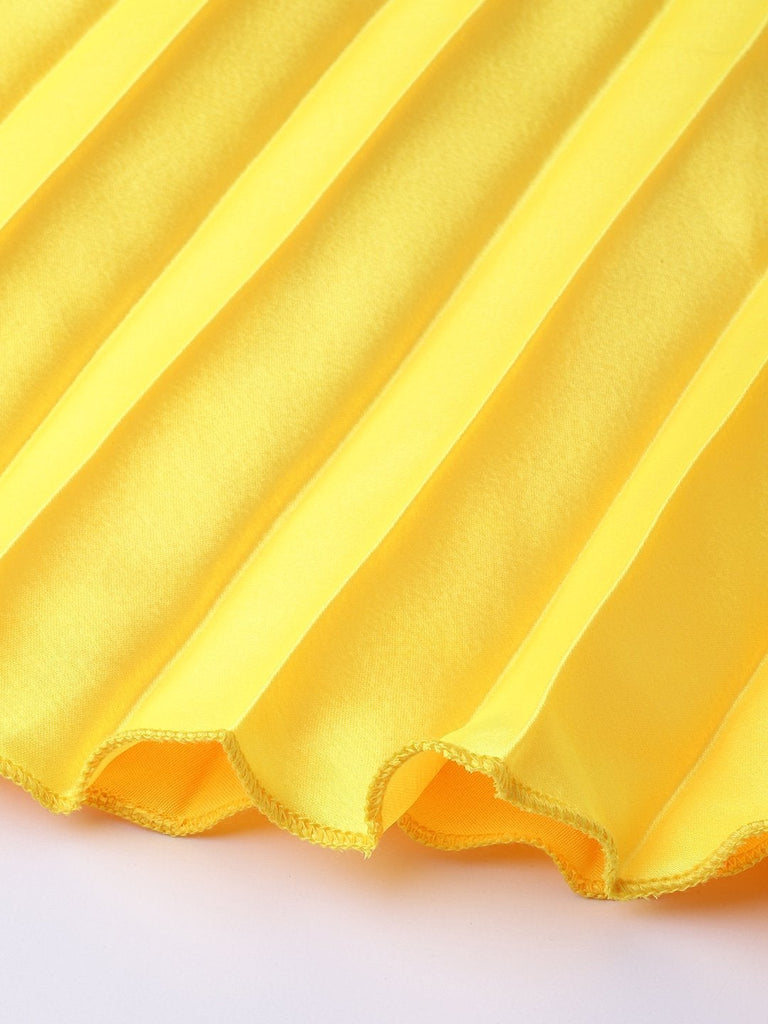 Women's Yellow Satin Pleated Maxi Skirt