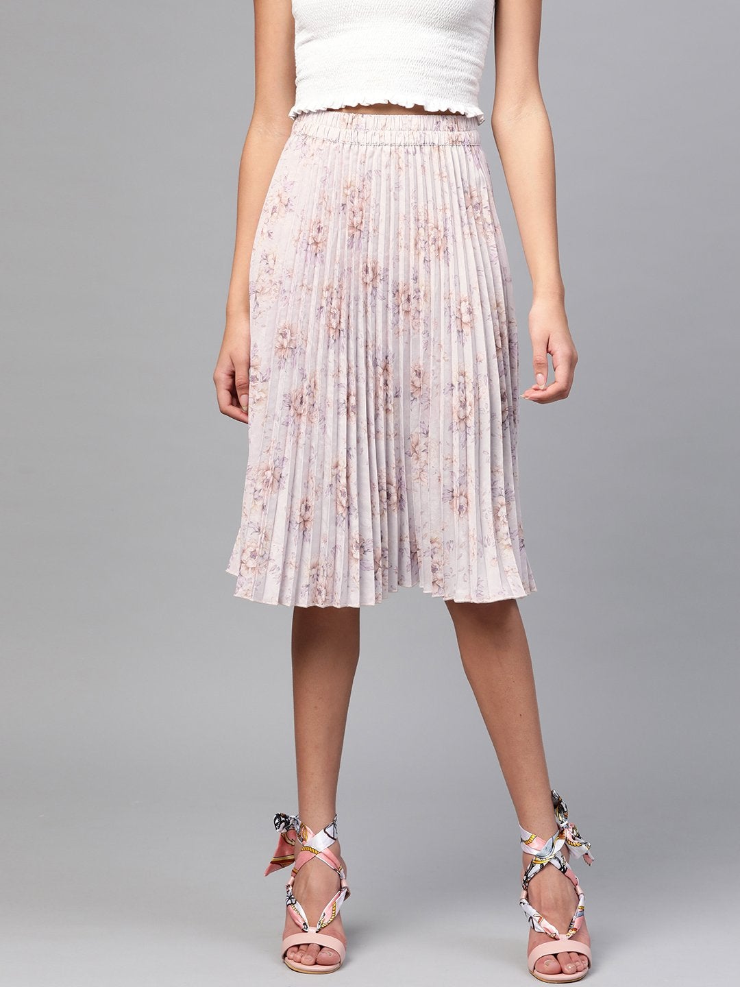 Women's Lavender Floral Short Pleated Skirt - SASSAFRAS