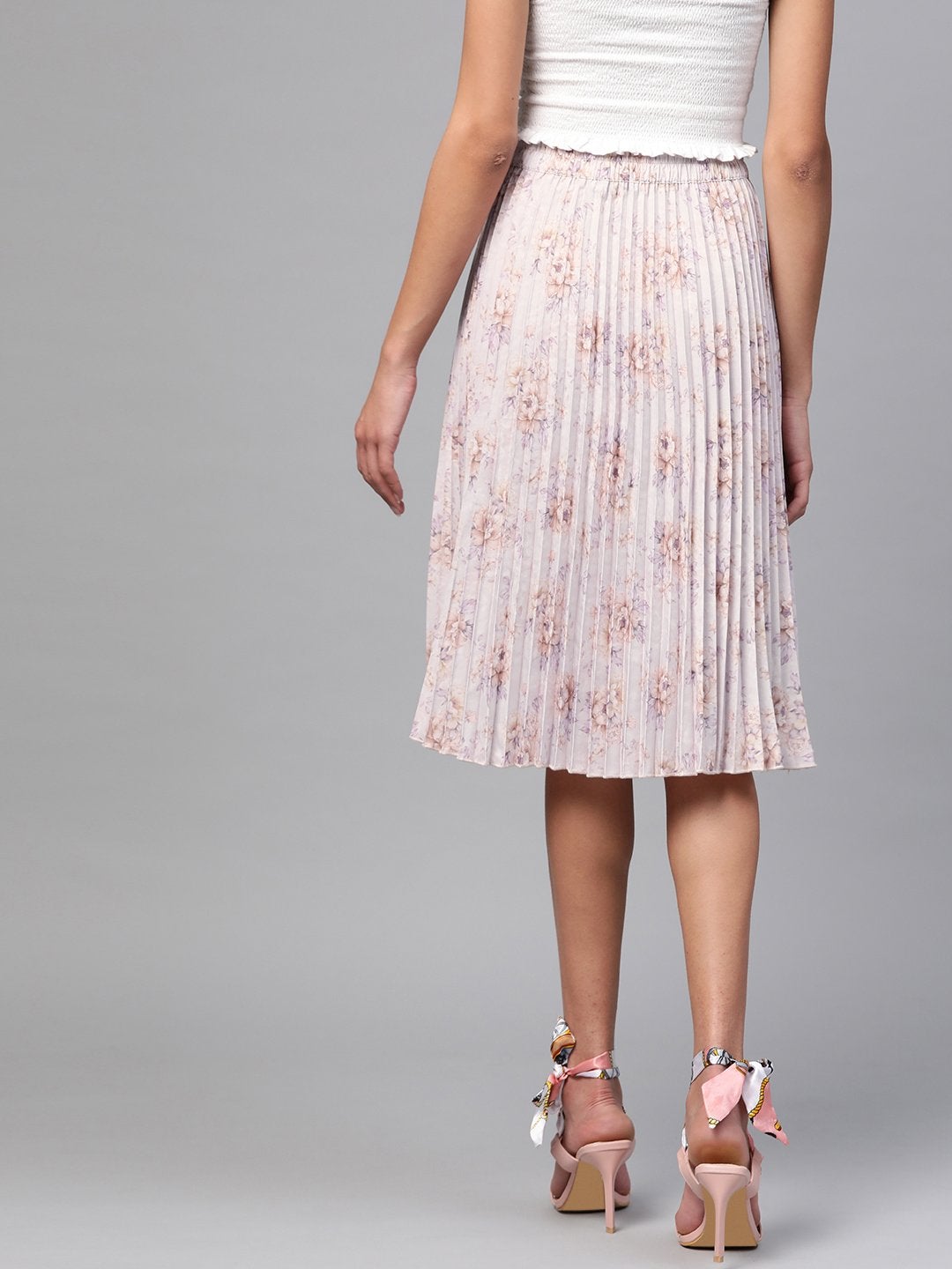 Women's Lavender Floral Short Pleated Skirt - SASSAFRAS