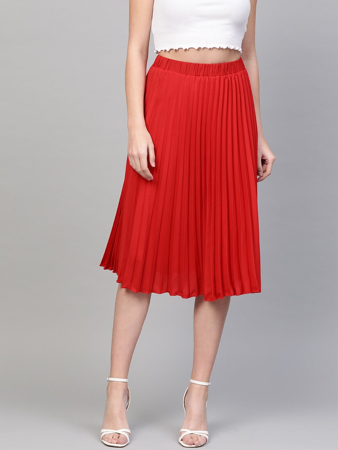 Women's Red Pleated Skirt - SASSAFRAS