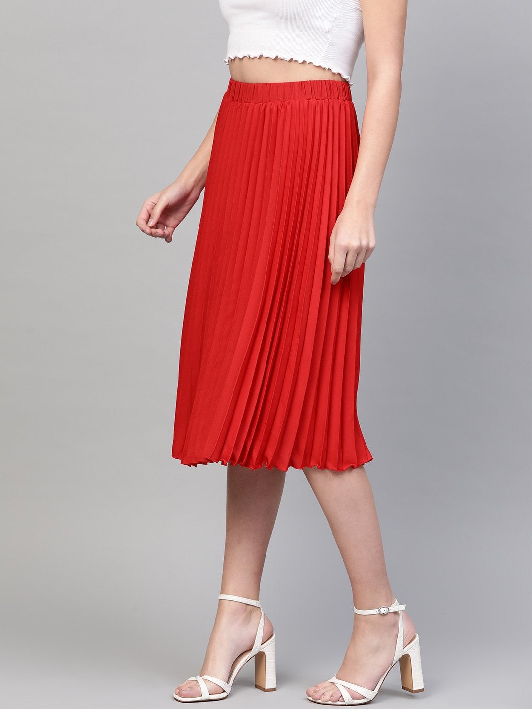 Women's Red Pleated Skirt - SASSAFRAS