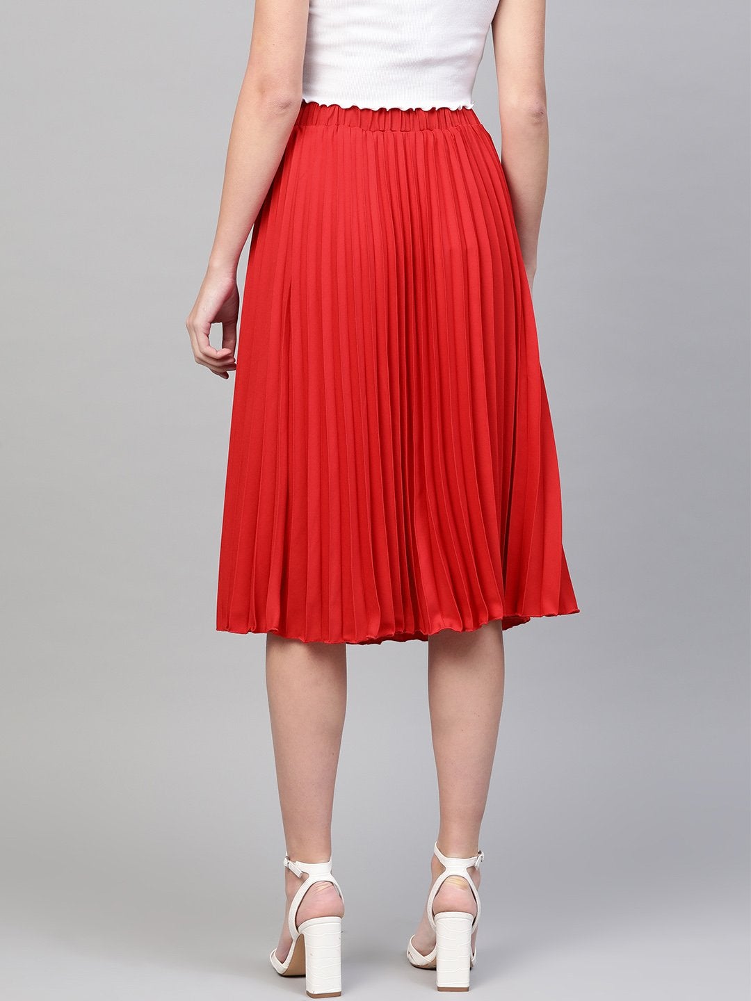 Women's Red Pleated Skirt - SASSAFRAS